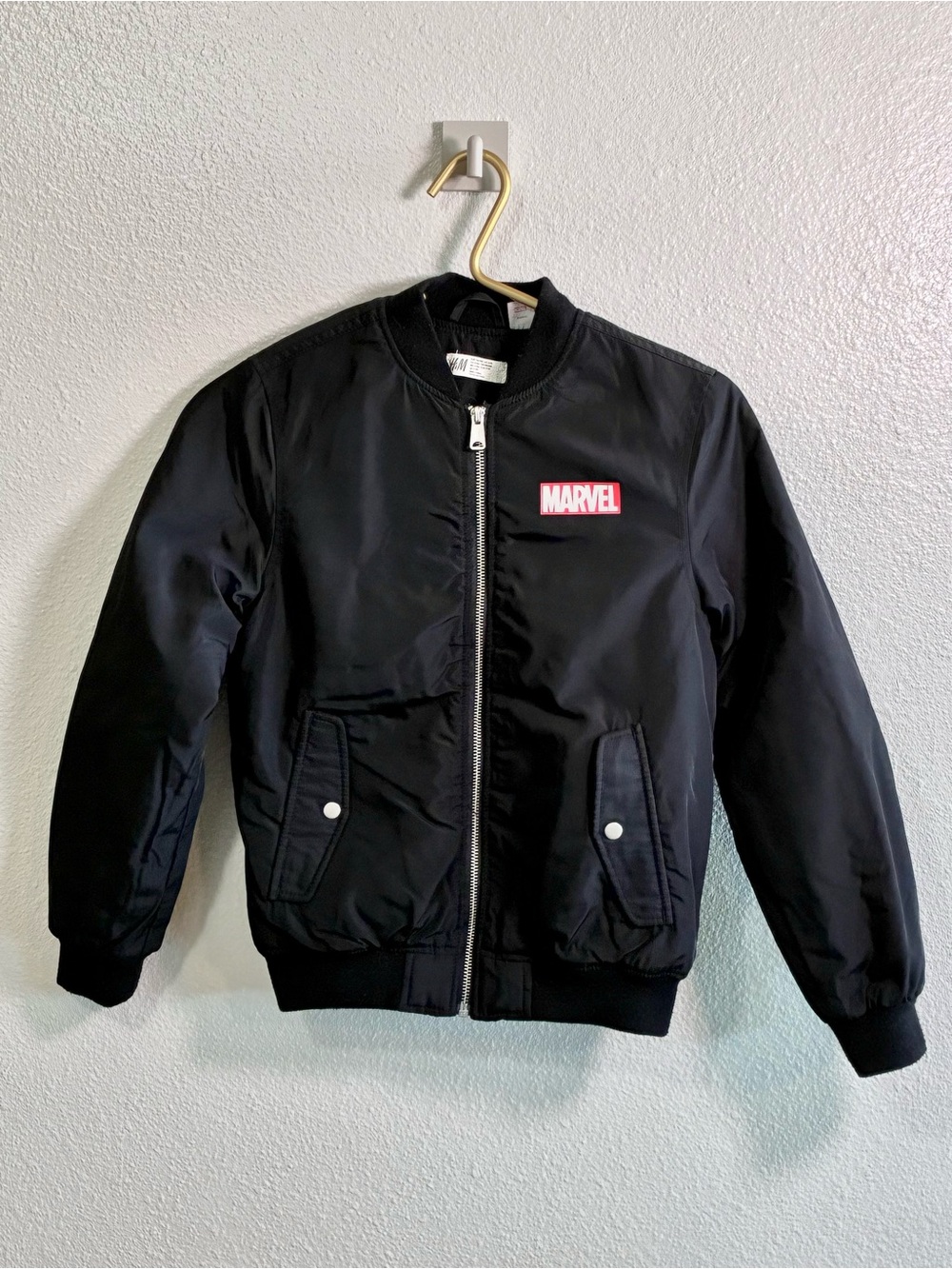 H&M Kids Marvel Black Bomber Jacket Boys Size 8/10 Superhero